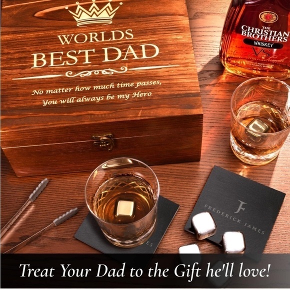 Brand New "World's Best Dad" Whiskey Glass Gift Set Wooden Engraved Box Stones - Picture 13 of 16